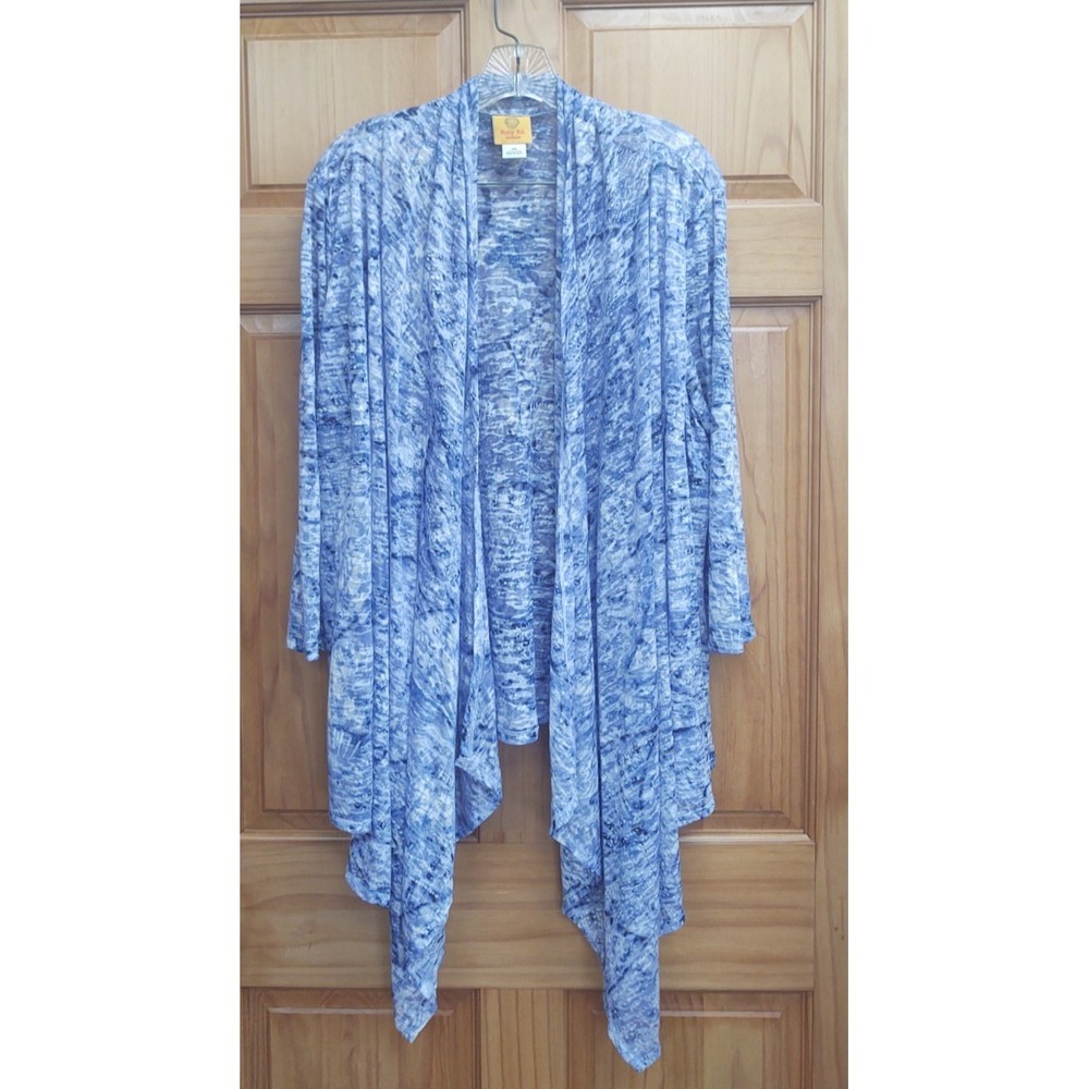 Ruby Rd 2X Light Blue Print Tie Front Top Stretch Knit Casual